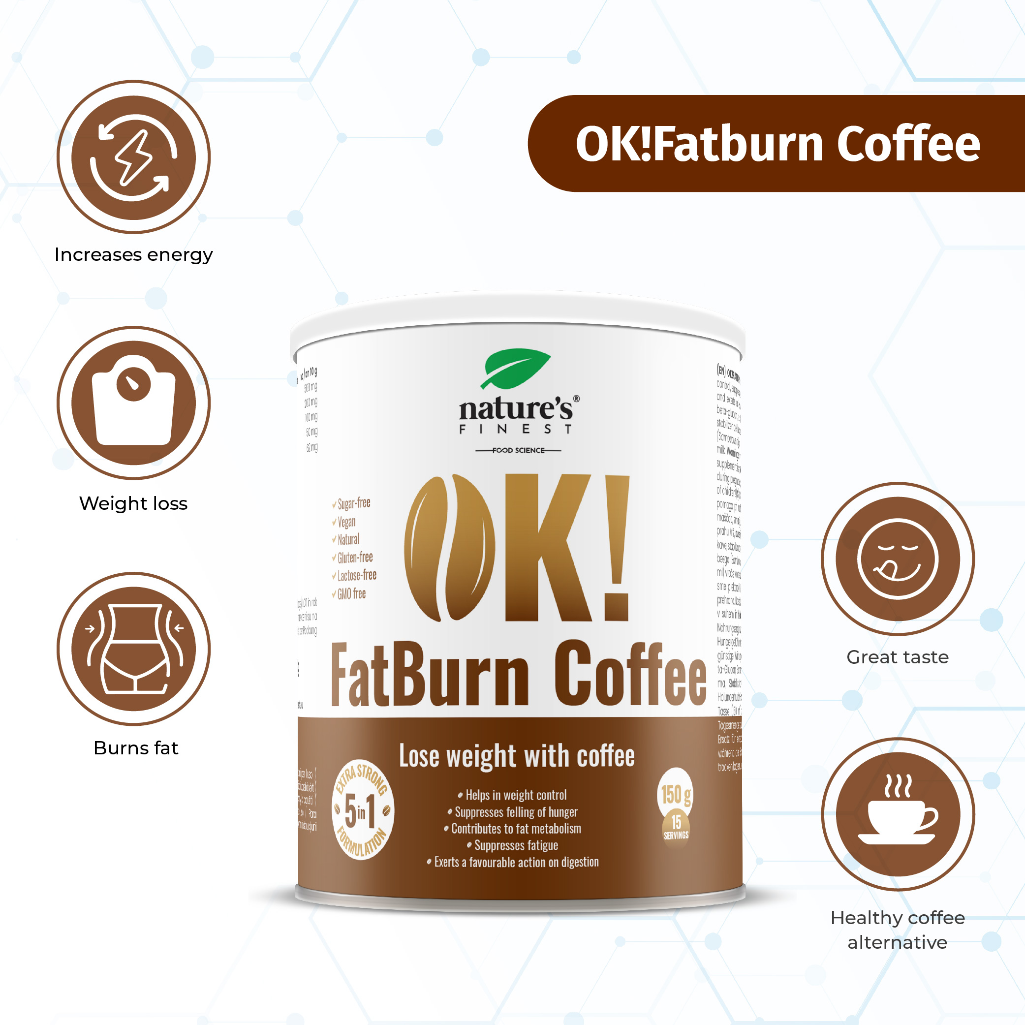 NATURE'S FINEST Ok! Fatburn kafijas dzēriena pulveris 150g | STOCK