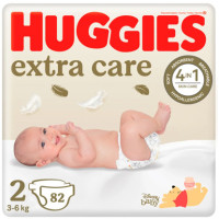 Huggies Extra Care autiņbiksītes jaundzimušajiem 2# 3-6kg 82gab | STOCK
