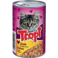 Tropi konservs ar mājputnu gaļas gabaliņiem kaķiem 415g | STOCK