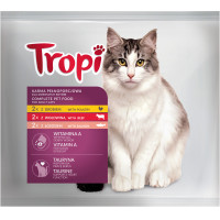 Tropi slapjās barības izlase kaķiem - liellopu, mājputnu, laša 6x100g | STOCK