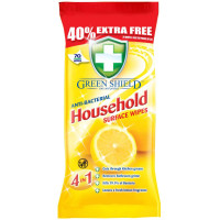 GREEN SHIELD antibakteriālas mitrās salvetes virsmu tīrīšanai ar citrona aromātu 70gab | STOCK