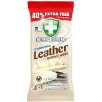 GREEN SHIELD mitrās salvetes ādas izstrādājumu tīrīšanai 70gab | STOCK