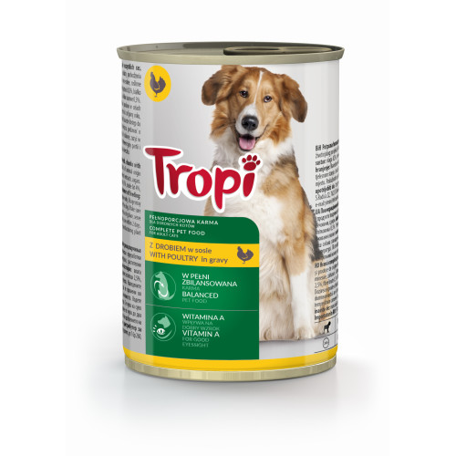 Tropi slapjā barība ar mājputnu gaļu suņiem 415g | STOCK