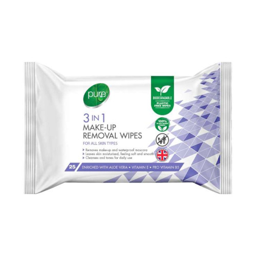 PURE 3in1 mitrās salvetes kosmētikas noņemšanai 25gab | STOCK