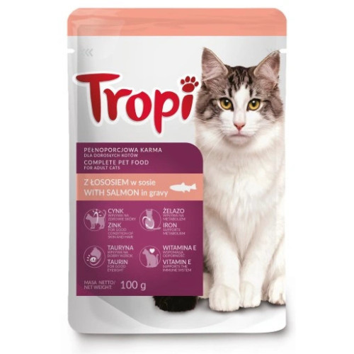 TROPI slapjā barība kaķiem ar lasi 100g | STOCK