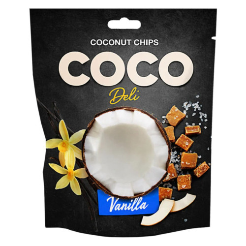 COCO DELI kokosriekstu čipsi ar vaniļas un sāļās karameles garšu 30g | STOCK