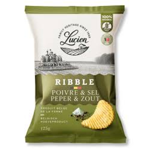 Lucien Ribble kartupeļu čipsi, rievoti ar pipariem un sāli 125g | STOCK