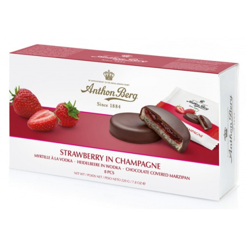 Anthon Berg Strawberry In Champagne šokolādes konfektes- zemenes šampanietī 220g | STOCK